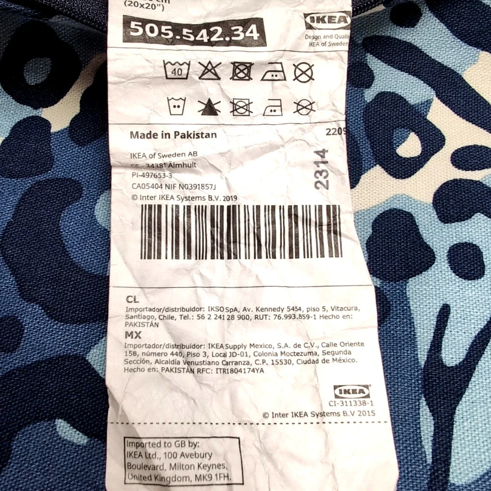 Ikea Kaphyacint Cotton Pillow Cover Indigo Navy Blue White Square No‎ Insert